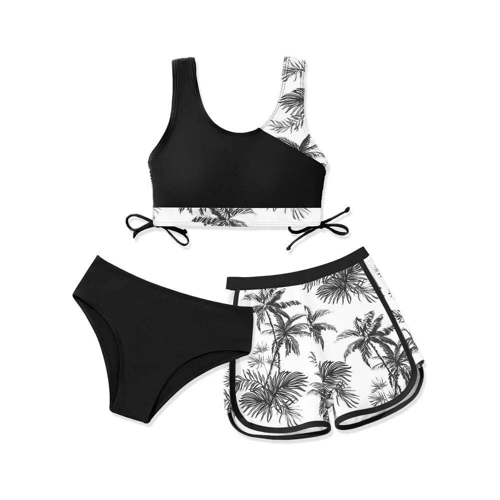 Girls' 3 Piece Bikini Bathing Suit Printed Sport Swimsuits Shorts Cove 11-12Y